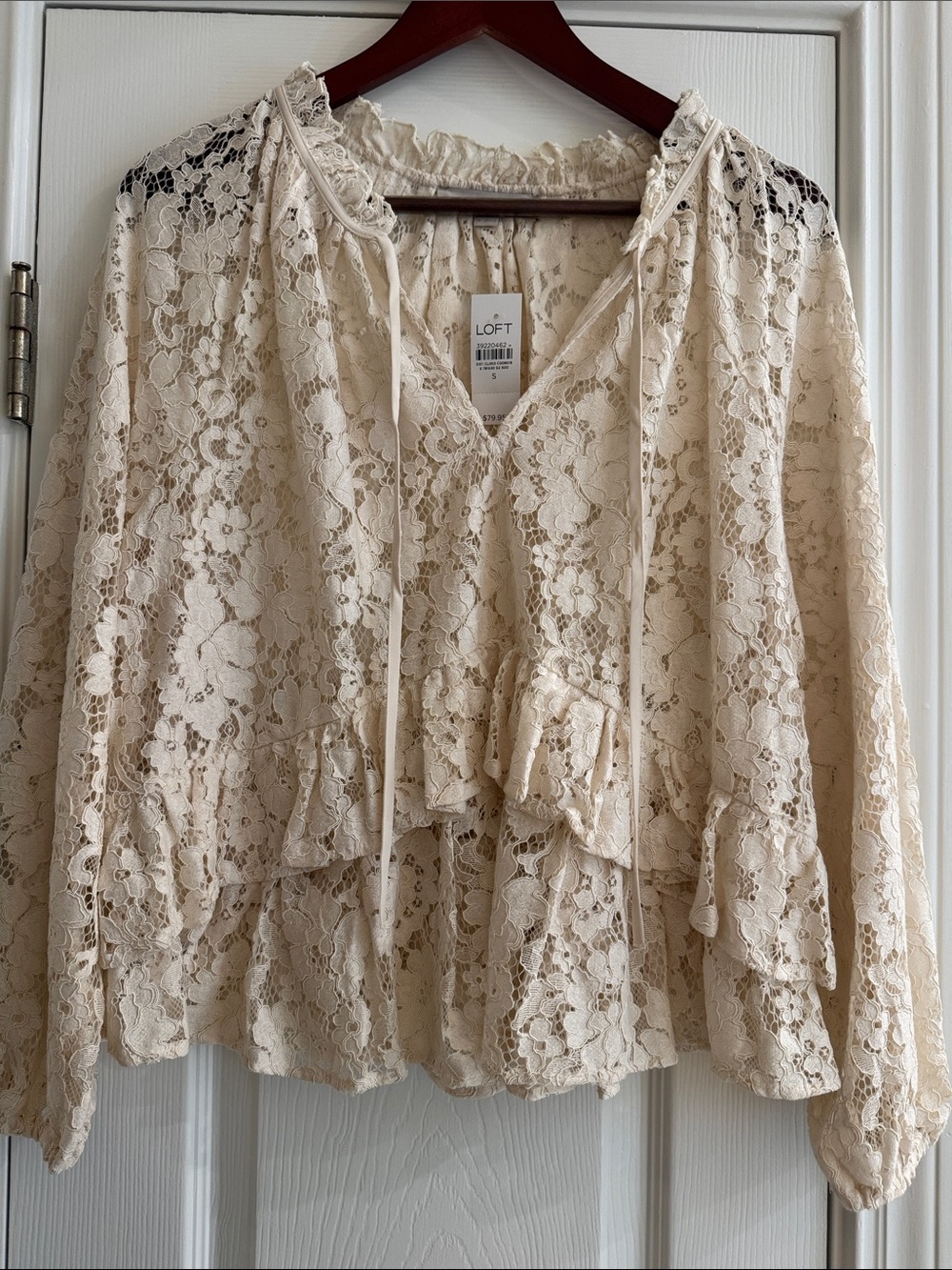 LOFT Cream Lace Ruffle Peasant Blouse